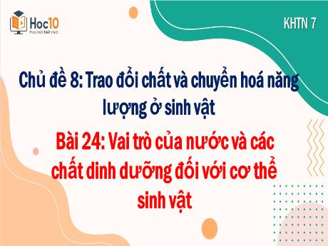 Bài giảng Khoa học tự nhiên Lớp 7 (Cánh diều) - Chủ đề 8: Trao đổi chất và chuyển hóa năng lượng ở sinh vật - Bài 24: Vai trò của nước và các chất dinh dưỡng đối với cơ thể sinh vật