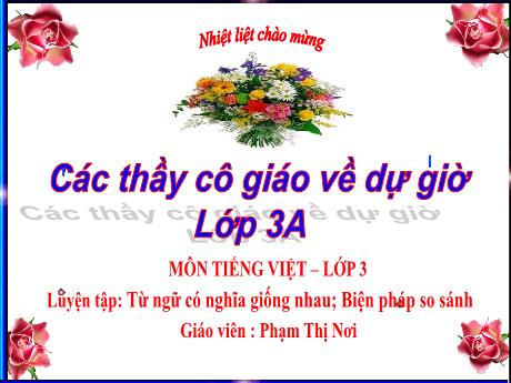 Bài giảng Tiếng Việt Lớp 3 (Kết nối tri thức) - Bài: Luyện tập Từ ngữ có nghĩa giống nhau. Biện pháp so sánh - Phạm Thị Nơi