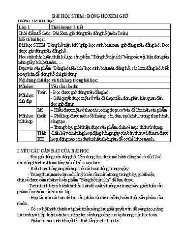 Bài giảng Toán Lớp 1 - Bài học Stem: Đồng hồ xem giờ - Mai Thị Kim Chung