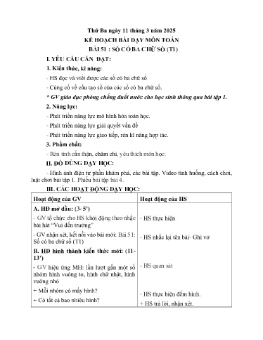 Bài giảng Toán Lớp 2 (Kết nối tri thức) - Bài 51: Số có 3 chữ số (Tiết 1) - Năm học 2024-2025