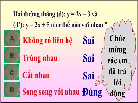 Bài giảng Toán Lớp 9 - Tiết 21, Bài 5: Hệ số góc của đường thẳng y=ax+b (a≠0)