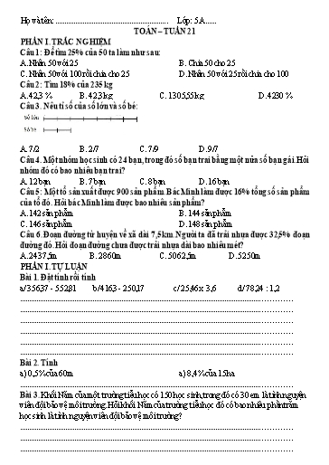 Bài tập ôn tập Toán Lớp 5 - Tuần 21