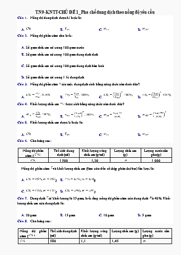 Bài tập ôn tập Toán Lớp 9 (Kết nối tri thức) - Chủ đề 1: Pha chế dung dịch theo nồng độ yêu cầu