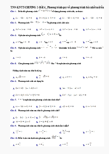 Bài tập ôn tập Toán Lớp 9 (Kết nối tri thức) - Chương 2, Bài 4: Phương trình quy về phương trình bậc nhất 1 ẩn