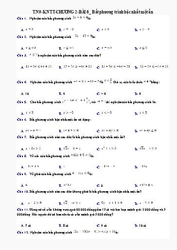 Bài tập ôn tập Toán Lớp 9 (Kết nối tri thức) - Chương 2, Bài 6: Bất phương trình bậc nhất 1 ẩn