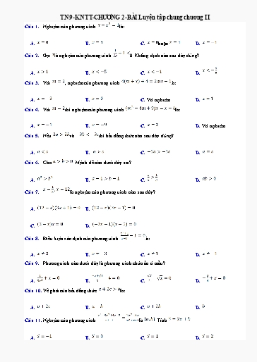 Bài tập ôn tập Toán Lớp 9 (Kết nối tri thức) - Chương 2: Bài Luyện tập chung chương II