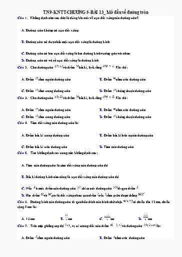 Bài tập ôn tập Toán Lớp 9 (Kết nối tri thức) - Chương 5, Bài 13: Mở đầu về đường tròn