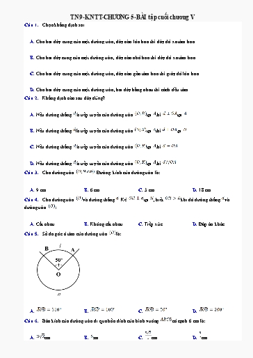 Bài tập ôn tập Toán Lớp 9 (Kết nối tri thức) - Chương 5: Bài tập cuối chương V