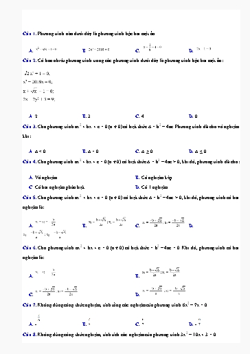 Bài tập ôn tập Toán Lớp 9 (Kết nối tri thức) - Chương 6, Bài 19: Phương trình bậc 2 một ẩn