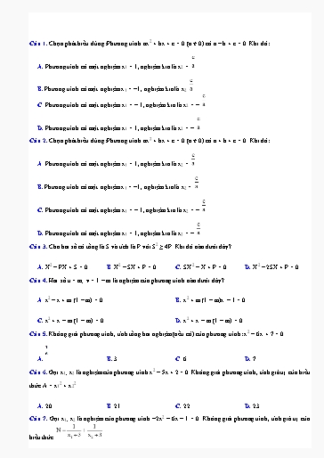 Bài tập ôn tập Toán Lớp 9 (Kết nối tri thức) - Chương 6, Bài 20: Định lí Viète và ứng dụng