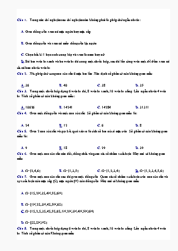 Bài tập ôn tập Toán Lớp 9 (Kết nối tri thức) - Chương 8, Bài 25: Phép thử ngẫu nhiên và không gian mẫu