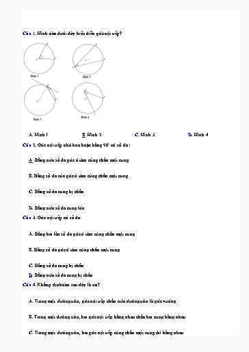 Bài tập ôn tập Toán Lớp 9 (Kết nối tri thức) - Chương 9, Bài 27: Góc nội tiếp