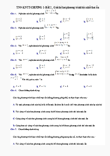 Bài tập ôn tập Toán Lớp 9 (Kết nối tri thức) - Chương I, Bài 2: Giải hệ phương trình bậc nhất 2 ẩn