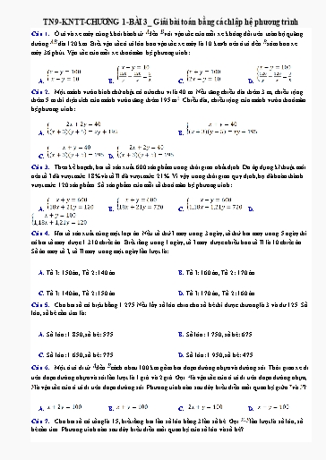 Bài tập ôn tập Toán Lớp 9 (Kết nối tri thức) - Chương I, Bài 3: Giải bài toán bằng cách lập hệ phương trình