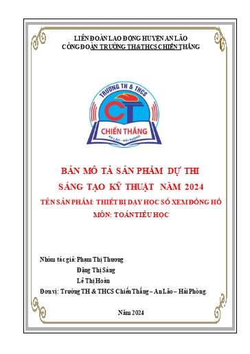 Bản mô tả sản phẩm dự thi sáng tạo kĩ thuật năm 2024 môn Toán - Đề tài Thiết bị dạy học số xem đồng hồ