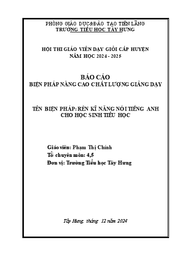 Biện pháp Rèn luyện kĩ năng nói Tiếng Anh cho học sinh Tiểu học - Phạm Thị Chính