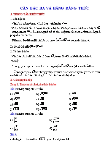 Chuyên đề bồi dưỡng học sinh giỏi Toán 9 (Kết nối tri thức) - Chủ đề: Căn bậc ba và hằng đẳng thức