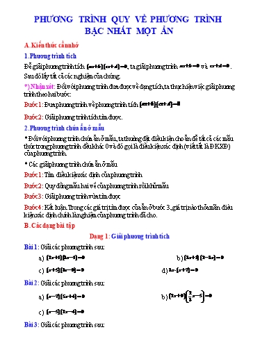 Chuyên đề bồi dưỡng học sinh giỏi Toán 9 (Kết nối tri thức) - Chủ đề: Phương trình quy về phương trình bậc nhất 1 ẩn