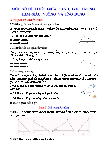 Chuyên đề bồi dưỡng học sinh giỏi Toán 9 (Kết nối tri thức) - Chủ đề: Một số hệ thức giữa cạnh, góc trong tam giác vuông và ứng dụng