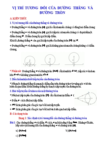 Chuyên đề bồi dưỡng học sinh giỏi Toán 9 (Kết nối tri thức) - Chủ đề: Vị trí tương đối của đường thẳng và đường tròn