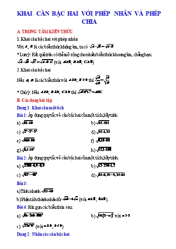 Chuyên đề bồi dưỡng học sinh giỏi Toán 9 (Kết nối tri thức) - Chủ đề: Khai căn bậc hai với phép nhân và phép chia