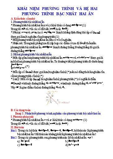 Chuyên đề bồi dưỡng học sinh giỏi Toán 9 (Kết nối tri thức) - Chủ đề: Khái niệm phương trình và hệ 2 phương trình bậc nhất 2 ẩn