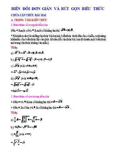 Chuyên đề bồi dưỡng học sinh giỏi Toán 9 (Kết nối tri thức) - Chủ đề: Biến đổi đơn giản và rút gọn biểu thức