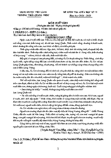 Đề kiểm tra Ngữ Văn 6 giữa học kì II - Năm học 2024-2025 - Trường THCS Quang Phục (Có đáp án)