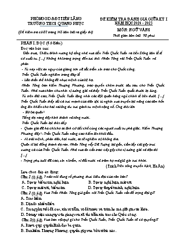 Đề kiểm tra Ngữ Văn 8 giữa học kì I - Năm học 2024-2025 - Trường THCS Quang Phục