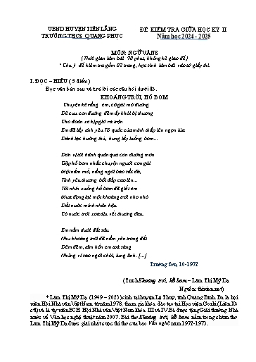 Đề kiểm tra Ngữ Văn 8 giữa học kì II - Năm học 2024-2025 - Trường THCS Quang Phục (Có đáp án)