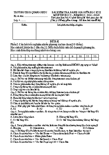 Đề kiểm tra Tin học Lớp 6 giữa học kì II - Năm học 2024-2025 - Trường Tiểu Học Quang Phục