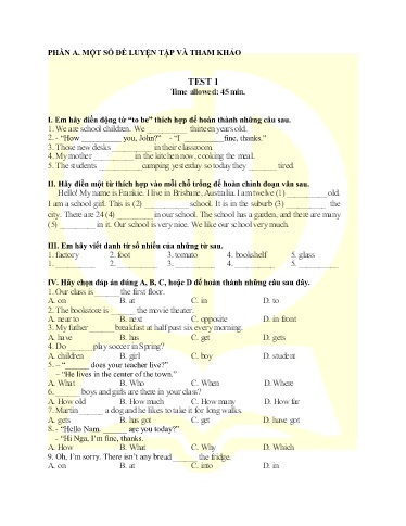 Đề luyện thi Tiếng Anh vào Lớp 6 - Test 1 (Có đáp án)