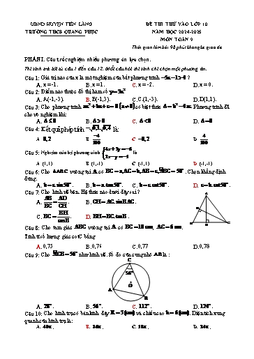 Đề thi Toán Lớp 9 - Đề số 2 - Năm học 2024-2025 - Trường THCS Quang Phục (Có đáp án)