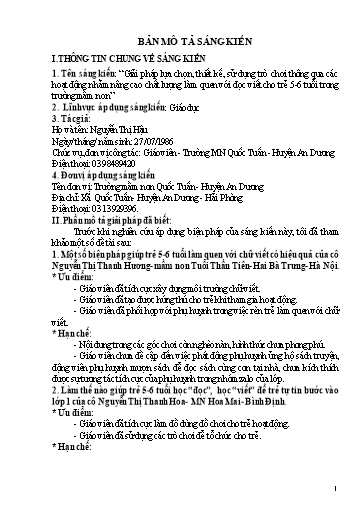 Giải pháp lựa chọn, thiết kế, sử dụng trò chơi thông qua các hoạt động nhầm nâng cao chất lượng làm quen với đọc viết cho trẻ 5-6 tuổi trong trường mầm non - Nguyễn Thị Hậu