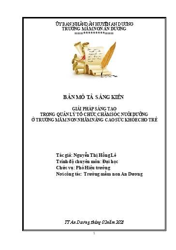Giải pháp sáng tạo trong quản lý tổ chức chăm sóc nuôi dưỡng ở trường mầm non nhằm nâng cao sức khỏe cho trẻ - Nguyễn Thị Hồng Lê
