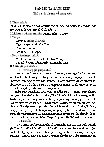 Giải pháp sử dụng trò chơi học tập nhằm tạo hứng thú và tích cực cho học sinh trong phân môn luyện từ và câu Lớp 4