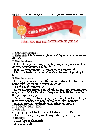 Giáo án Âm nhạc 4 (Kết nối tri thức) - Chủ đề 8: Chào mùa hè