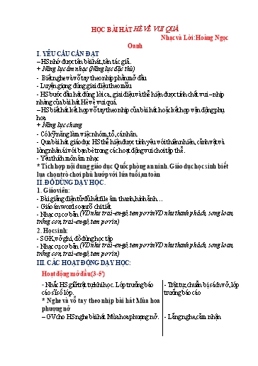 Giáo án Âm nhạc Lớp 3 (Kết nối tri thức) - Bài: Học hát Hè về vui quá