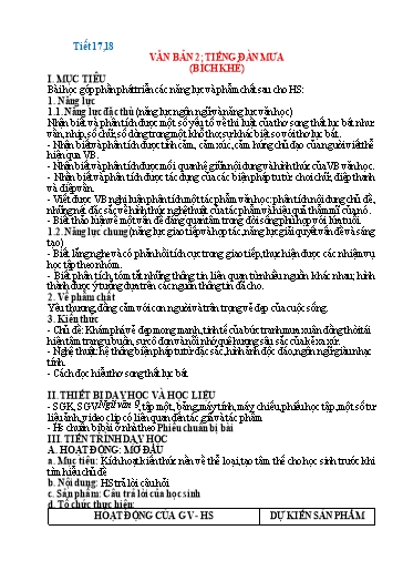 Giáo án Bài giảng Ngữ Văn Lớp 9 (Kết nối tri thức) - Tiết 17+18: Văn bản 2 Tiếng đàn mưa
