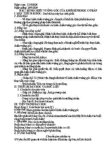Giáo án Công nghệ Lớp 8 (Cánh diều) - Bài 2: Hình chiếu vuông góc của khối hình học cơ bản - Năm học 2024-2025