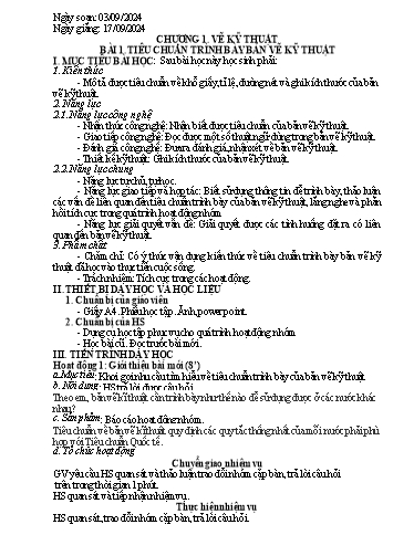 Giáo án Công nghệ Lớp 8 (Chân trời sáng tạo) - Chương 1: Vẽ kỹ thuật - Bài 1: Tiểu chuẩn trình bày bản vẽ kỹ thuật - Năm học 2024-2025