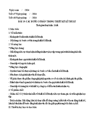 Giáo án Công nghệ Lớp 8 (Kết nối tri thức) - Bài 19: Các bước cơ bản trong thiết kế kĩ thuật
