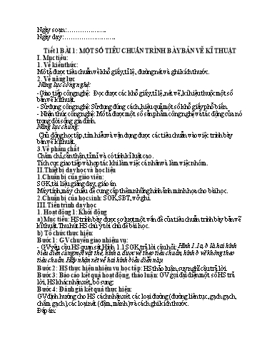 Giáo án Công nghệ Lớp 8 (Kết nối tri thức) - Tiết 1, Bài 1: Một số tiêu chuẩn trình bày bản vẽ kĩ thuật