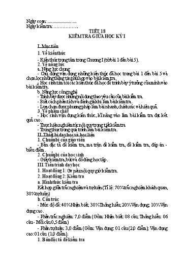 Giáo án Công nghệ Lớp 8 (Kết nối tri thức) - Tiết 18: Kiểm tra giữa học kì I