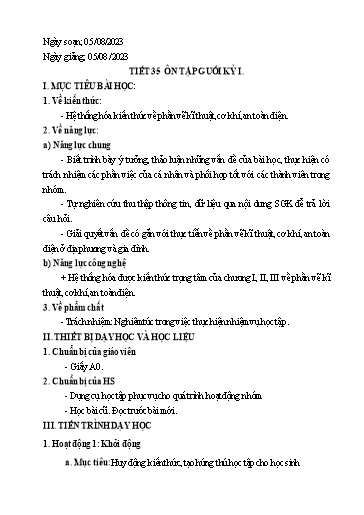 Giáo án Công nghệ Lớp 8 (Kết nối tri thức) - Tiết 35: Ôn tập cuối kì I