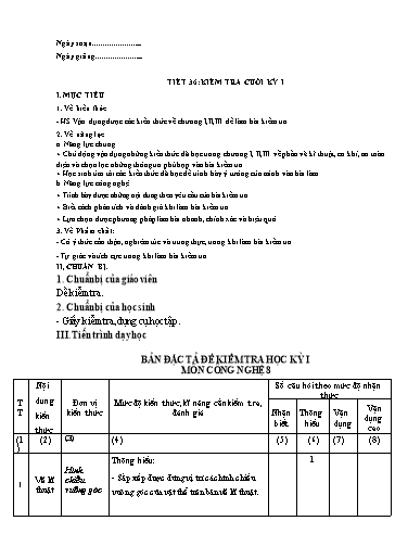 Giáo án Công nghệ Lớp 8 (Kết nối tri thức) - Tiết 36: Kiểm tra cuối kì I