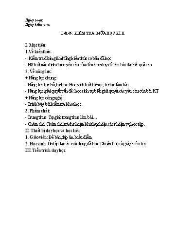 Giáo án Công nghệ Lớp 8 (Kết nối tri thức) - Tiết 46: Kiểm tra giữa học kì II