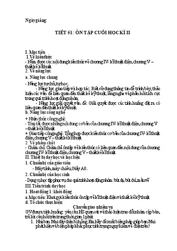Giáo án Công nghệ Lớp 8 (Kết nối tri thức) - Tiết 51: Ôn tập cuối học kì II