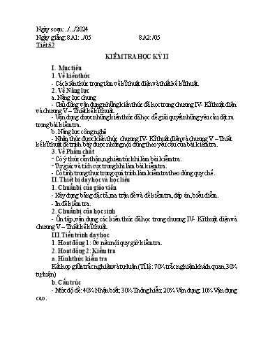 Giáo án Công nghệ Lớp 8 (Kết nối tri thức) - Tiết 52: Kiểm tra học kì II