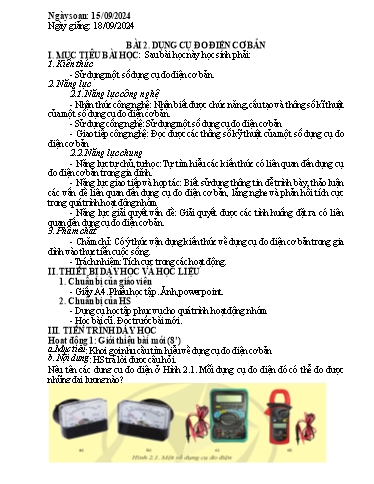 Giáo án Công nghệ Lớp 9 (Kết nối tri thức) - Bài 2: Dụng cụ đo điện cơ bản - Năm học 2024-2025